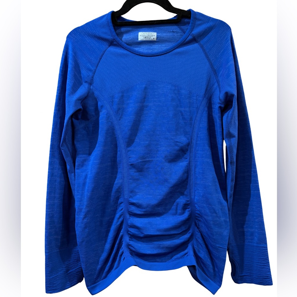 ATHLETA Ruched Long Sleeve Performance Top – Cobalt Blue Size Medium